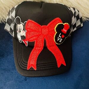 Black Cap with Red Bow with Mickey patches Women’s